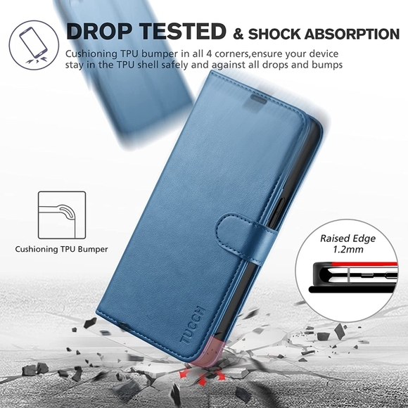 TUCCH Wallet Case for iPhone 13 Pro 5G RFID Blocking Lake Blue New - Picture 10 of 11